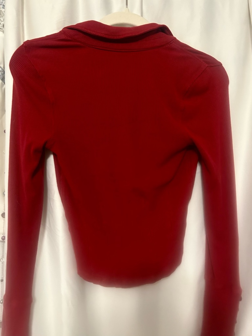 Free People Ribbed Button-Front Long-Sleeve Top in Deep Red - Picture 3 of 5